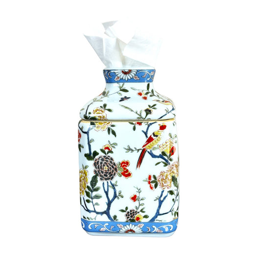 European Style Rose Floral Bird Porcelain Tissue Holder Box Cover