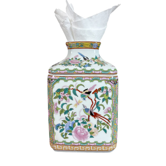 Rose Canton Chinoiserie Porcelain Tissue Box Holder Cover